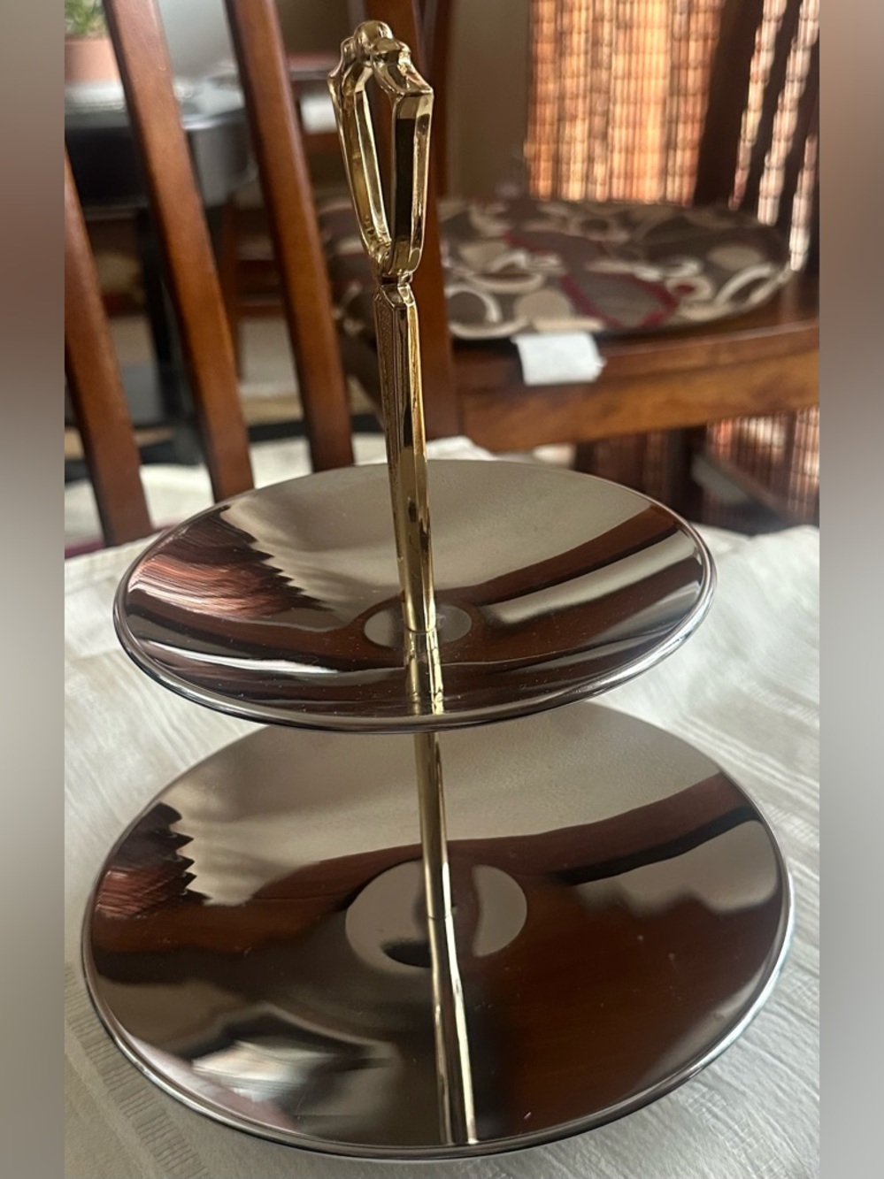 Vintage Kromex 2-Tier Tidbit Tray Chrome Dessert Stand MCM USA
